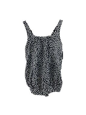 Lands End Swim Tankini Top Molded Cups Gathered Hem Polka Dot Black White 4